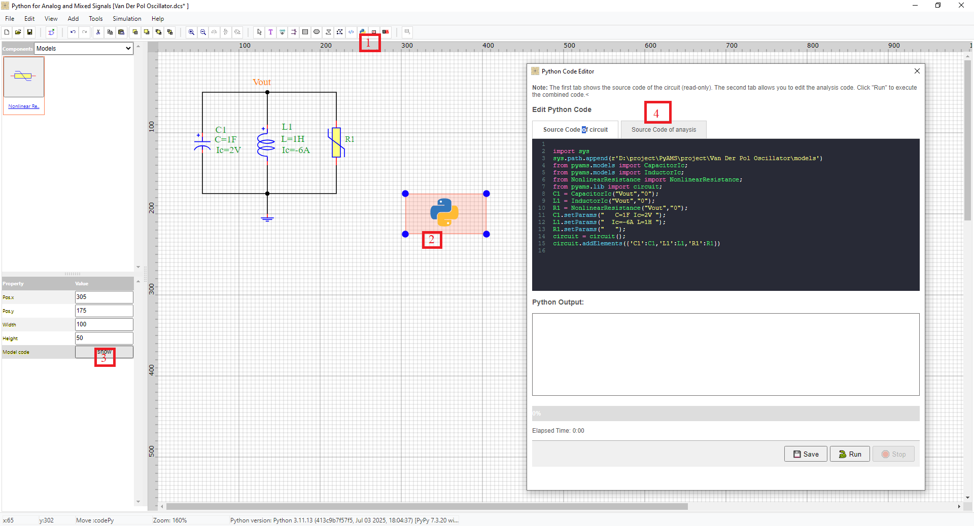 PyCode dialog with two pages